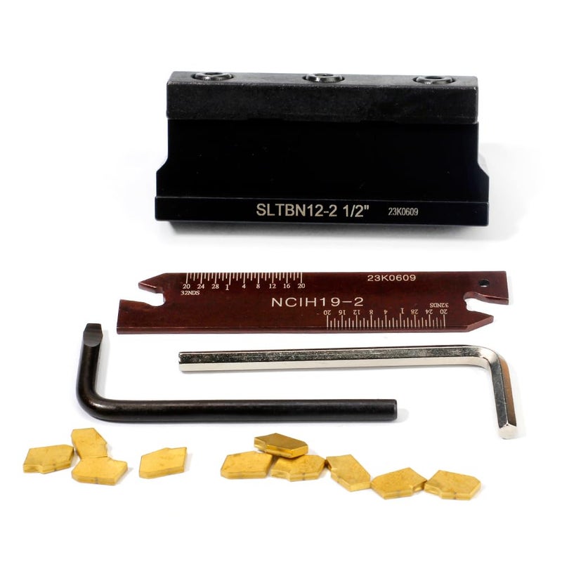 OSCARBIDE 1/2''Self-Lock Block SLTBN12-2 with Adjustable Blade NCIH19-2,and Tin Coated 10 pcs GTN-2 Carbide Inserts Parting Grooving Cut-Off Tool Set - Image 2